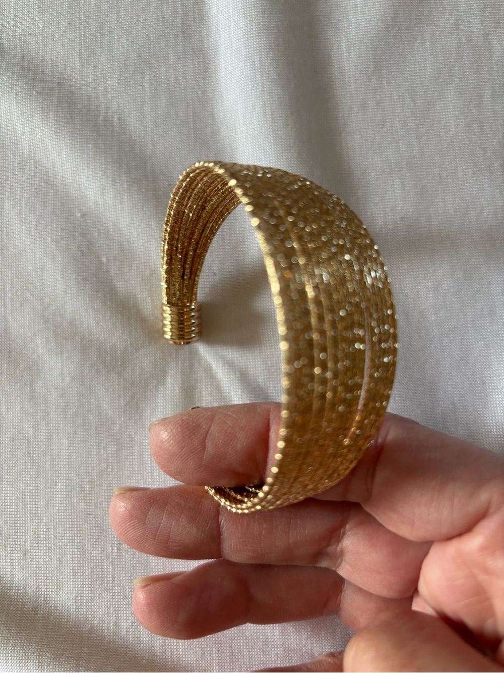 Gold Textured Multi-Row Cuff Bracelet - Women Jewelry